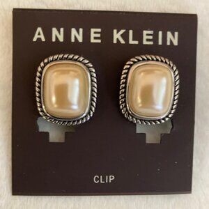 Anne Klein Clip-On Pearl Earrings – Antique Silver-Tone - Band New